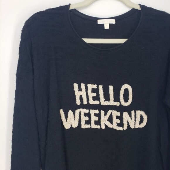 Lisa Todd Hello Weekend Pullover Sweater M Womens Chenille Embroidered Black - Picture 5 of 10